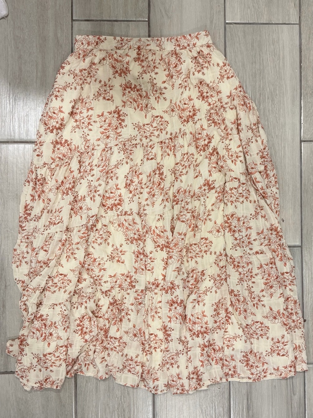 Altar'd State Cream Maxi Skirt with Rust Floral Print